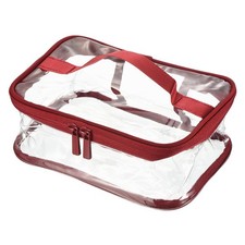 8.3"x5.9"x3.5" Clear Toiletry Makeup Bag with Zipper Handle Dark Red