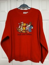 Vintage Disney Store Pooh  Friends Red Fleece Embroidered Pullover Sweatshirt L