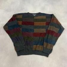 Vintage Abstract Knitted Jumper Patterned Grandad Knit Sweater Men's M
