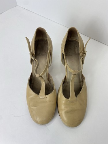 LaDuca Tan 3” Character Heel T Strap ‘Teresa’ Size 36.5 Hard Sole Rubber Bottom