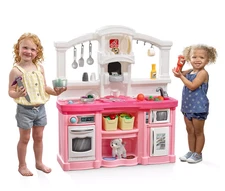 Step2 Fun with Friends Kitchen Play Set with 25-Piece Play Set Accessories-Pink