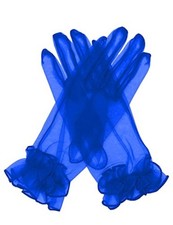 Women's Ruffled Tulle Mesh Gloves Wedding Party Gloves One Size Royal Blue