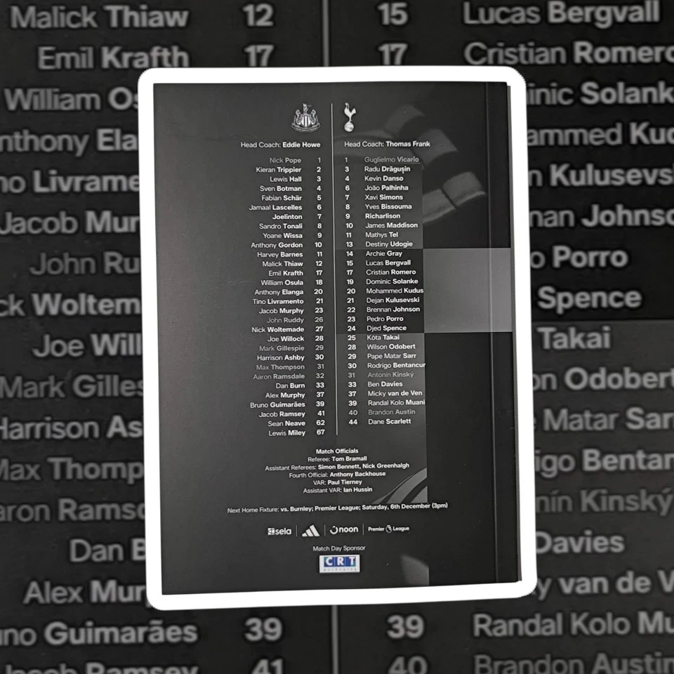 Newcastle United v Tottenham Hotspur 2025/26 Premier League Match Day Programme - Image 2 of 2