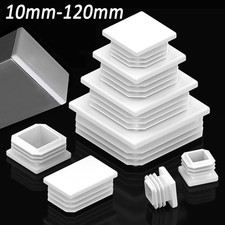 White Square Tube Plugs End Caps Ribbed Inserts Furniture Feet Chair Leg