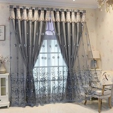 1 Pair European Double Layer Curtains for Living Room Bedroom Luxury Flower E...