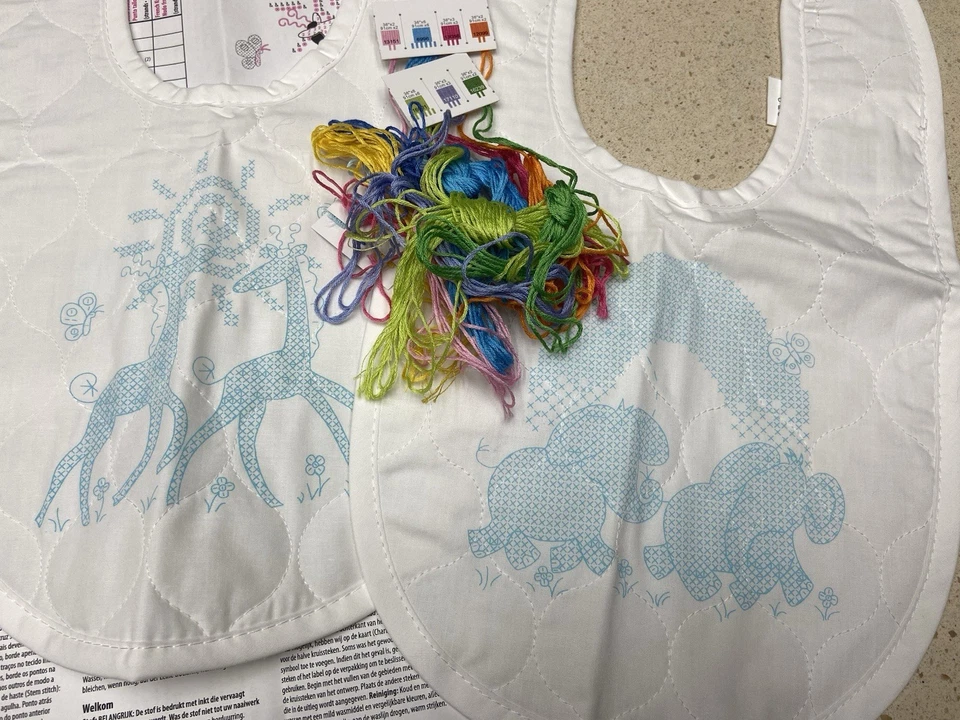 Stamped Cross Stitch Baby Bibs/lot Of 2-Noah’s Ark - Image 3 of 4