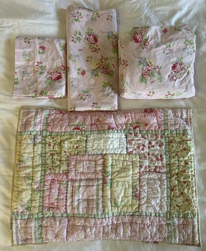 2007 Pottery Barn Kids AVA Rose Pink Floral Quilt Patch Sheet Set Twin **read