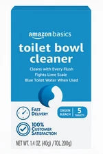 Amazon Basics Toilet Bowl Cleaner Tablets 5 Pack Blue Oxygen Bleach Unscented