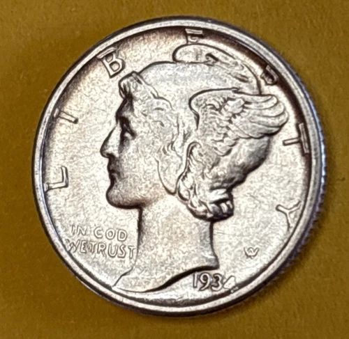 Semi Key Date 1934 D Mercury Silver Dime AU Uncirculated
