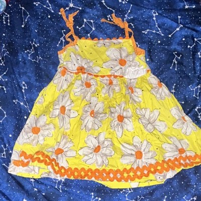 Blueberi Boulevard Girls Yellow Floral Cotton Sundress 3T, Bow & Ruffle Accents