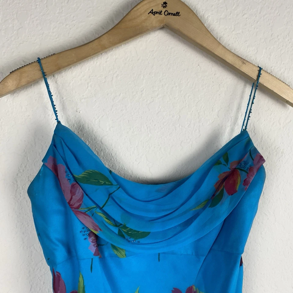 Vtg Lillie Rubin 6 Maxi Slip Dress Fairy Silk Beaded Thin Strap Floral Babydoll - Image 3 of 4