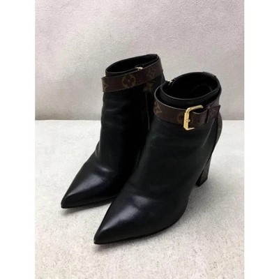 LOUIS VUITTON Short Boots/Size 38/BLK USED From Japan #T0541