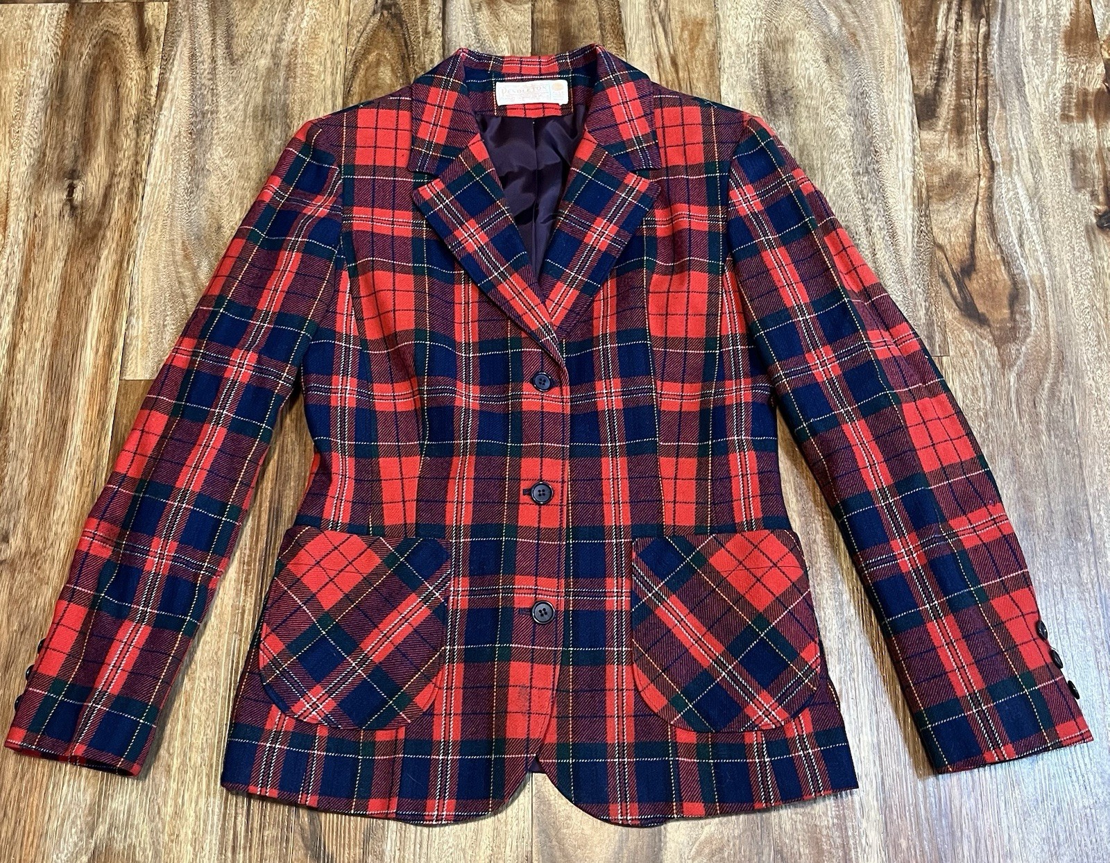 VTG Pendleton Red Checkered Wool Jacket Size 12 M… - image 1