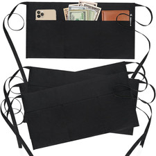 4 Pack Black Waist Aprons with 3 Pockets Adjustable Server Cooking Work Aprons S