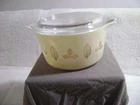 VTG USA PYREX #473 PROMOTIONAL GOLD LEAF 1 QT DISH CASSEROLE w/ORIGINAL LID #470