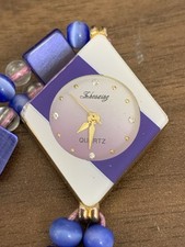 Thouwing Women Watch Purple Beads Band Square Analog Minor Cracks Running