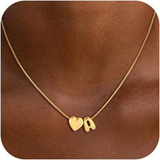 Valentines Day Gifts for Kids Teen Girls Women - 14K Gold Plated Dainty Heart A-