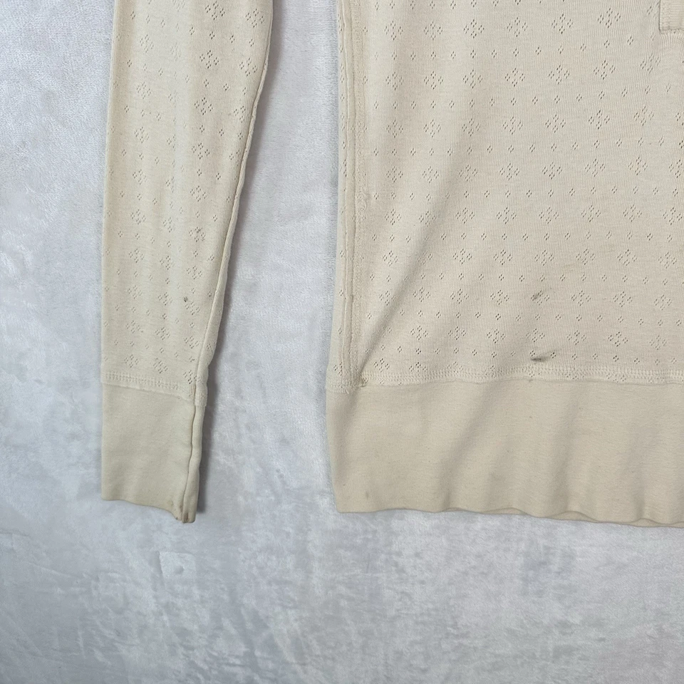 Vintage Old Navy Top Womens M Cream Eyelet Knit Henley Long Sleeve Cabincore Y2K - Image 4 of 4