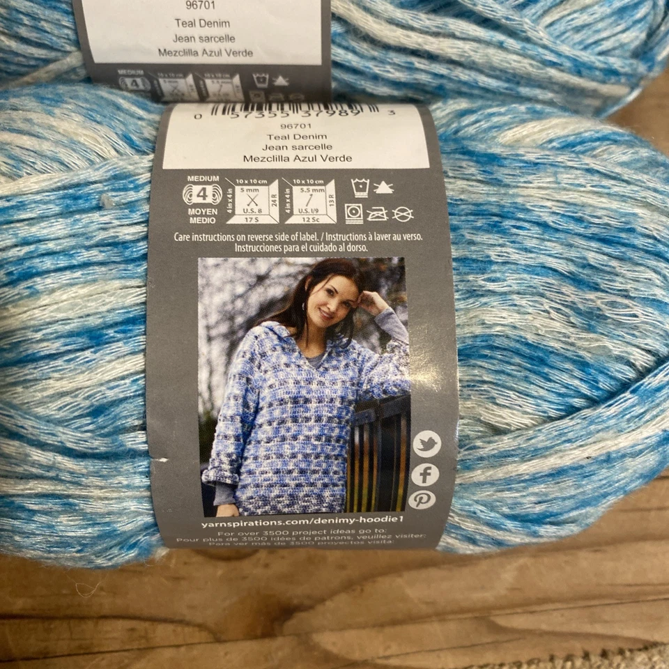 Patons Yarn Denim y  2 Teal & 2 Tangerine Denim Cotton Wool Blend - Image 4 of 4