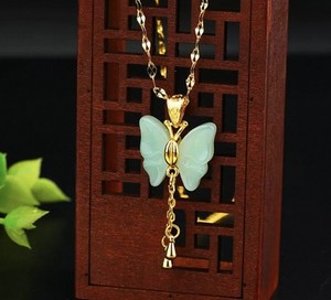 Authentic Classic Natural Jade Butterfly Pendant Not included Necklace 18K Gold Plated