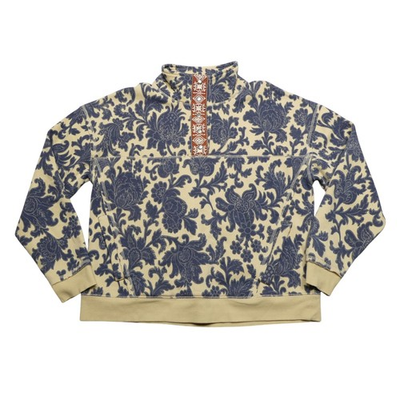 #ad Sundance Sweatshirt Womens Small Beige Blue Floral Snap Fleece Pullover $47.95