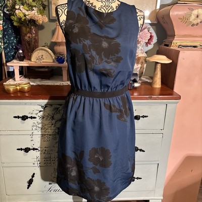 Ann Taylor Loft Blue Black Dress Floral Sleeveless Event Party Workwear XS