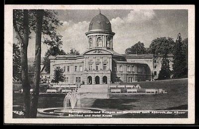 AK Bad Landeck, Marienbad mit Springbrunnen, nach Abbruch der Häuser Steinbad u 
