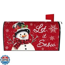 Christmas Snowman Mailbox Cover 21x18 Inch, Let It Snow Post Lett