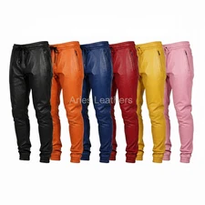 Men's Genuine Lambskin Leather Joggers Pant Stylish Soft Sweat Pant Trousers