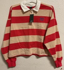    Wild Fable Rugby Womens Red Tan Stripe Long Sleeve Sports Club Size M  