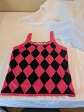 Vintage 1990s Hot Pink  Black Diamond Check Tank. Versailles. Size Large