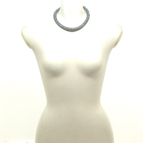 Auth CHANEL - Silver Blue Cream Hardware Rhinestones Fake Pearl Choker - Picture 2 of 7
