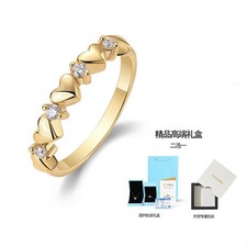 14K Yellow Gold Plated Moissanite Heart Eternity Wedding Promise Ring 925 Silver