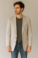 Vtg 70s Custom Made Blazer 40  Chest Polyester Western Disco Tan