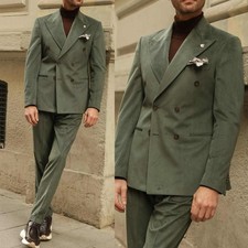Green Corduroy Stripe Men Suits Formal Occasion Double Breasted Special Customes