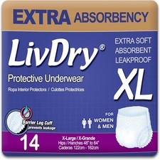 LivDry Adult Unisex Diapers, Extra Soft Absorbent, LeakProof, X-Large, 14 Count