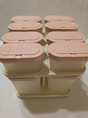 TUPPERWARE MODULAR MATES, 16pcs. SPICE SHAKER CONTAINERS ,WITH CAROUSEL .VG Pink