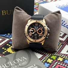 Bulova Men's Black Dial Black Rubber Strap Marine Star Quartz 98B104 Watch 44mm Bulova Men's Black Dial Black Rubber Strap Marine Star Quartz 98B104 Watch 44mm