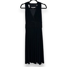 Evan Picone Dress Size 12 Little Black Dress Ruched Flowy V-Neck Stretch Party