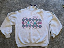 Vintage Aztec Print Breckenridge Jerzees Made In USA Turtleneck Sweatshirt XL