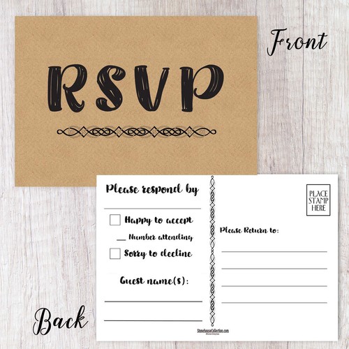 Formelle Hochzeit RSVP Postkarten - 40 Hochzeit & Party Antwort Postkarten - B17005 - Bild 3 von 3