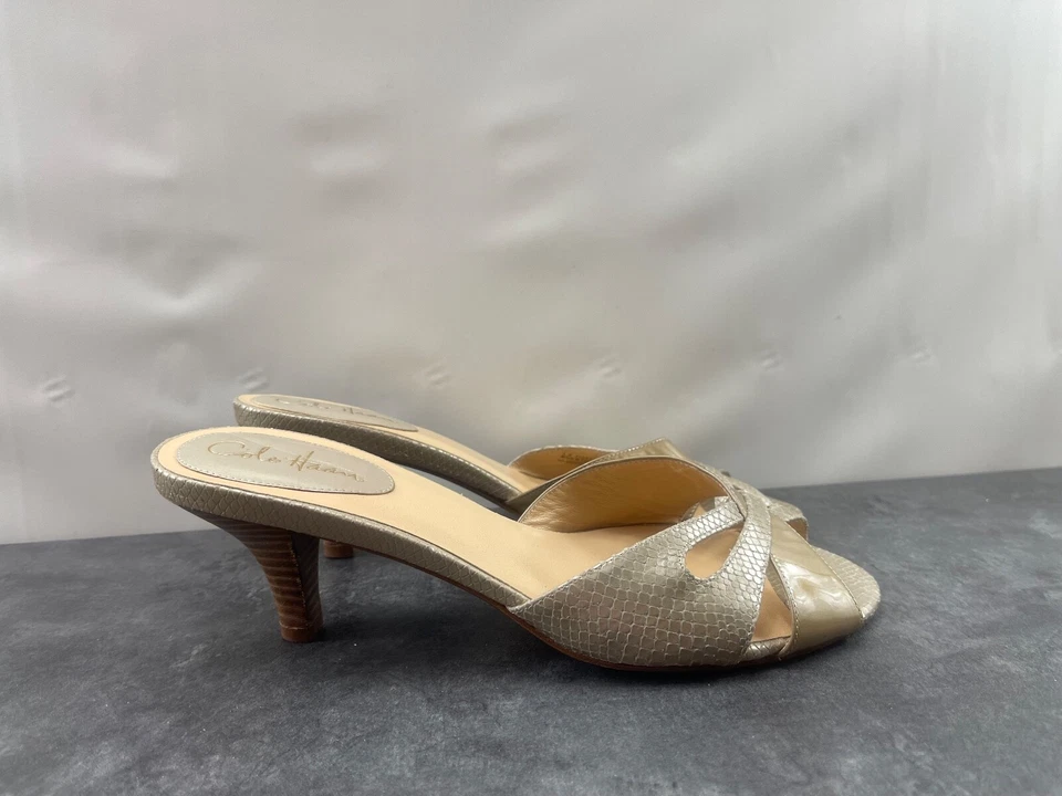 Zapatos para mujer Cole Haan Air Nora dorados beige 10B estampado de serpiente tacones sandalias Foto 2 de 4