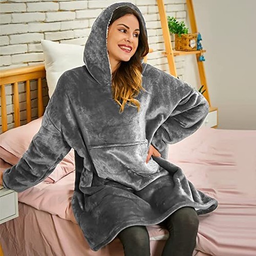 Unisex Long Snuggle Hoodie Blanket Oversized Soft Plush Sherpa Hooded