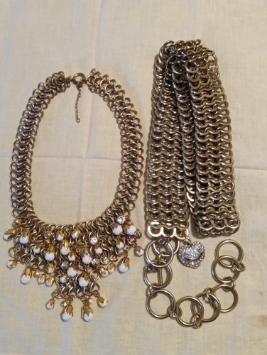 Kenneth Jay Lane Antique metal chain belt kjl & Ann Taylor necklace matching