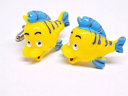 Handmade The Little Mermaid Flounder Resin Cufflinks, Silver Plated Toggles - Picture 7 of 7