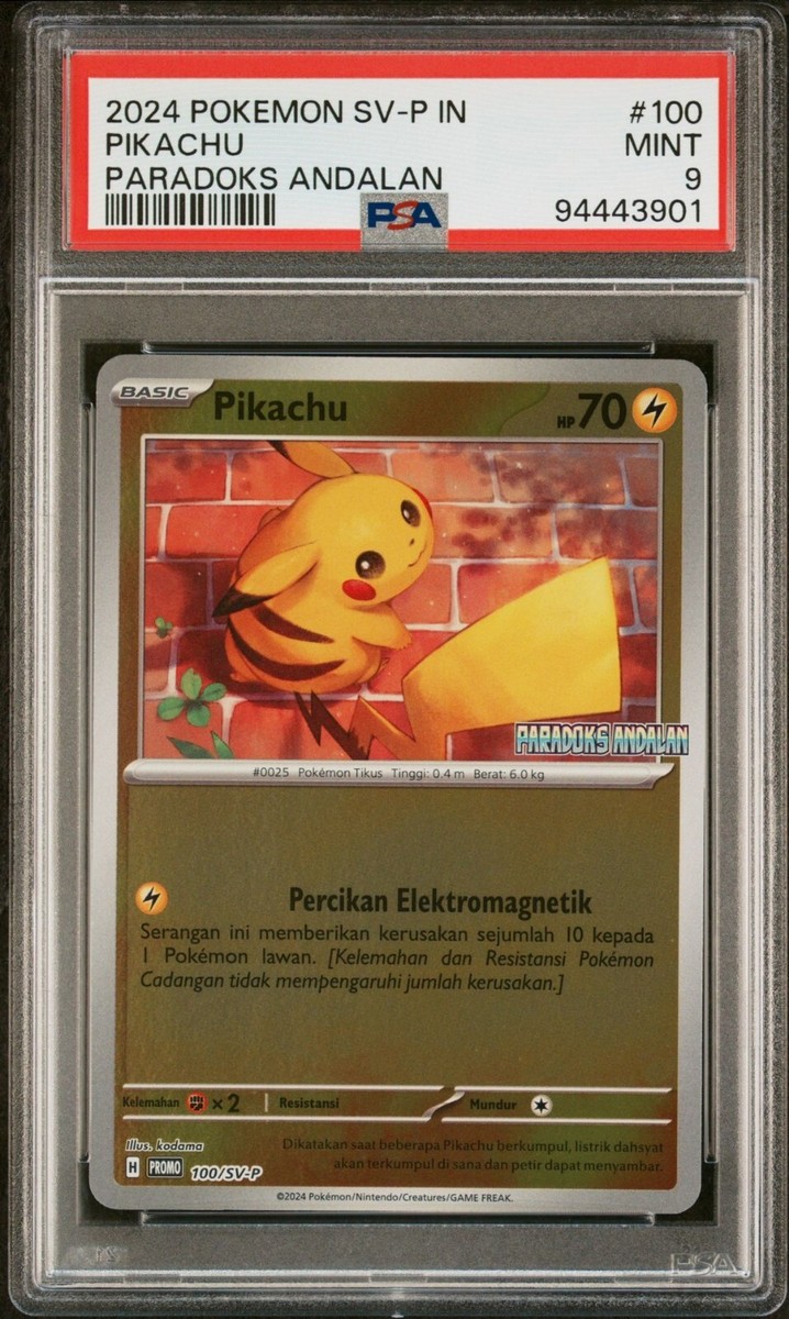 PSA 9 MINT Pikachu 100/SV-P Paradoks Andalan Stamped Promo Reverse