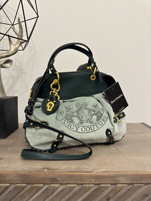 JUICY COUTURE Green VELVET BAG TWIG DOGS Double Handle Medium