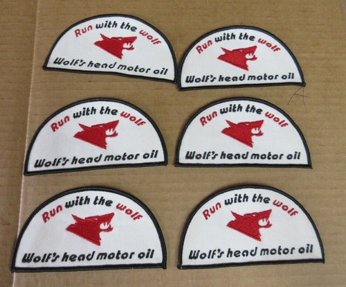 6 pcs Vintage Wolfs Head Motor Oil Sign Gas station dealer Patches NOS