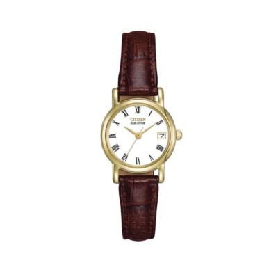 Citizen Eco-Drive Damenuhr Leder & goldfarbener Edelstahl - EW1272-01B