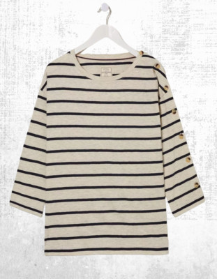 Ex Fat Face Women s Kinsley Drop Shoulder Stripe Top in Ivory (A Bit Defect)